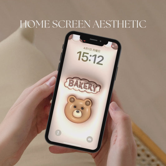 3D Plastic X Brown Bear Home Screen Customize Set | Icon / Wallpaper / Widget